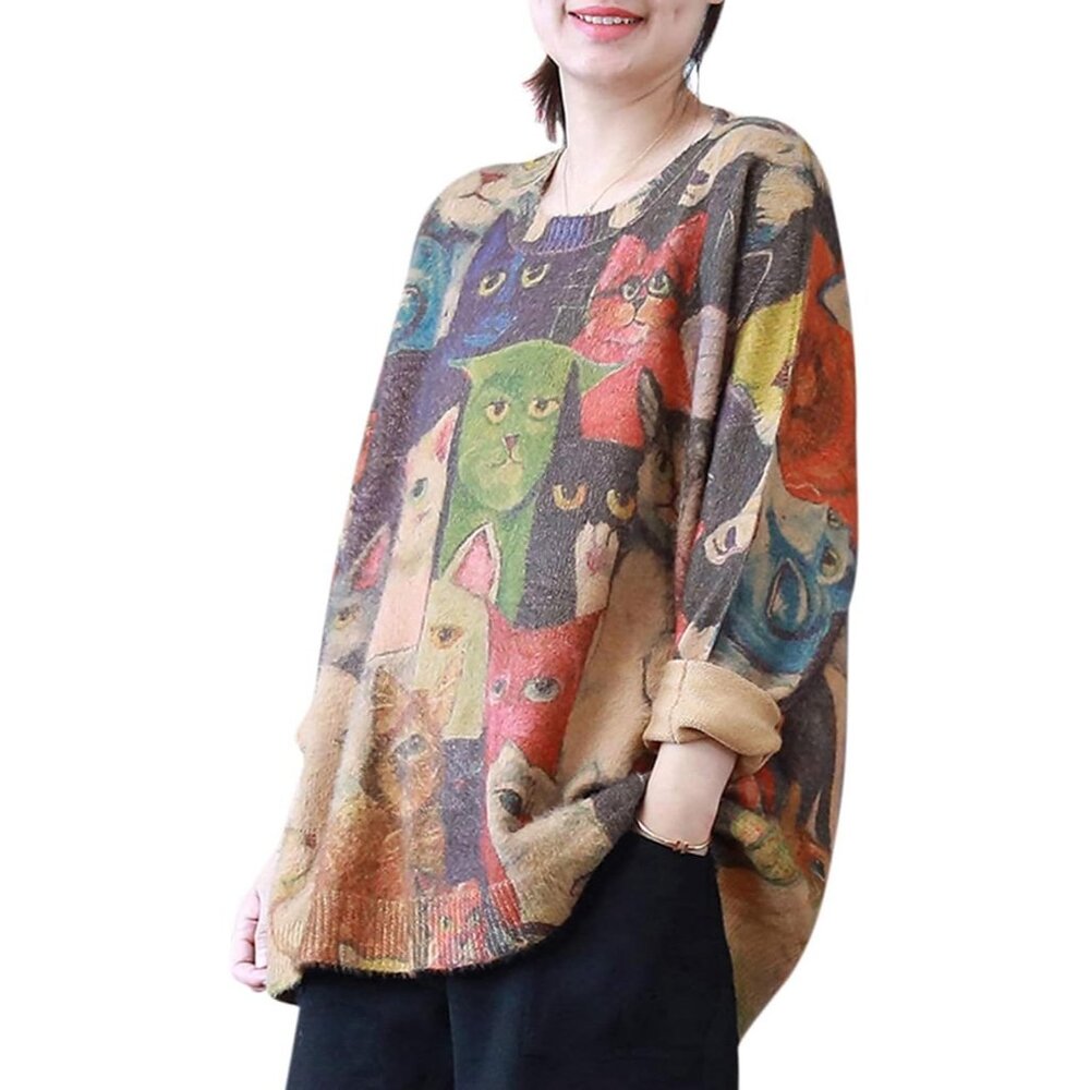 Women Christmas Sweater Graphic Print Oversized Pullover Picture 1 Loose Top